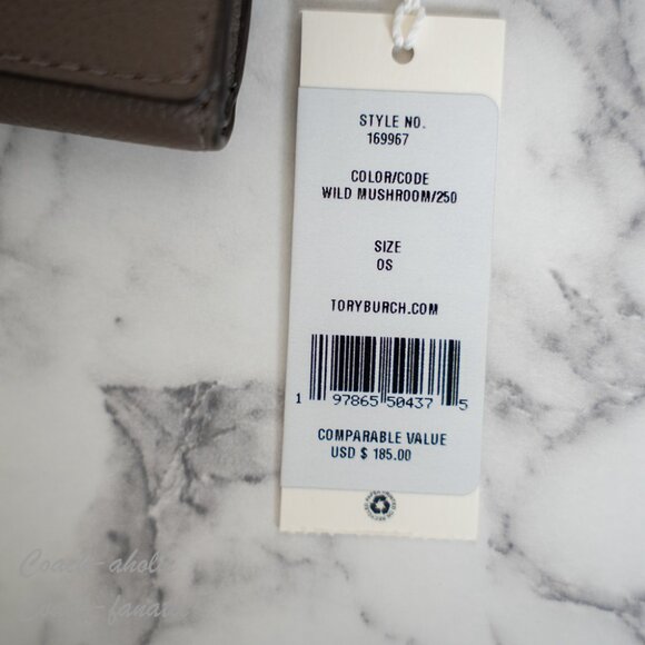 Tory Burch Thea Pebbled Leather Tri-Fold Compact Wallet 169967 in Wild Mushroom - Picture 3 of 9